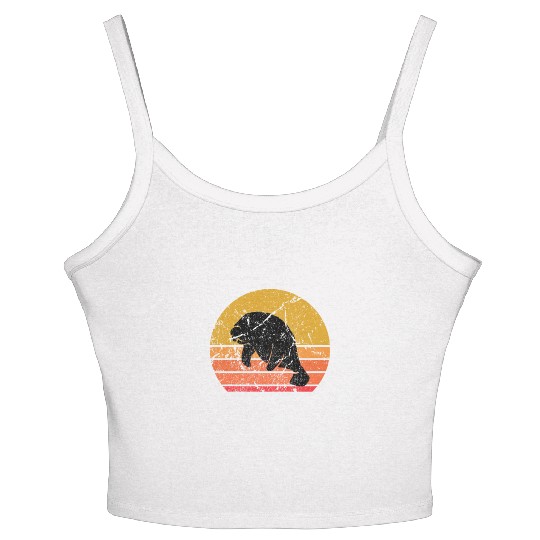 Retro Sun Dugong Manatee Sea Cow Gift Women's Spaghetti Strap Tank Top
