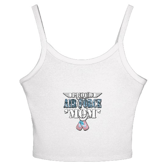 Proud Air Force Mom Us Flag Dog Tags Wings Militar Women's Spaghetti Strap Tank Top