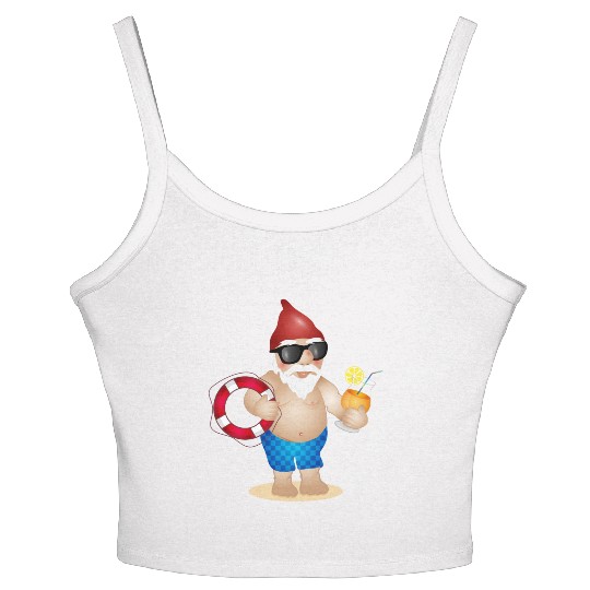 Garden gnome with swimming trunks and lifebuoy Women's Spaghetti Strap Tank Top