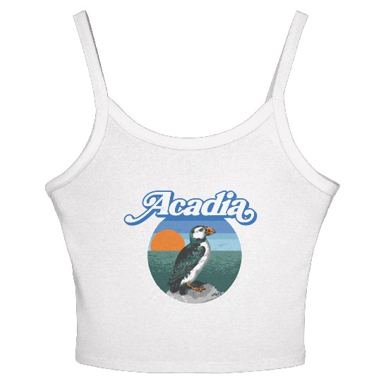 Retro Acadia National Park Vintage Maine Puffin Women's Spaghetti Strap Tank Top