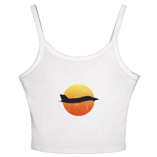 F-14 Tomcat Silhouette Retro Sunset Military F14 Women's Spaghetti Strap Tank Top
