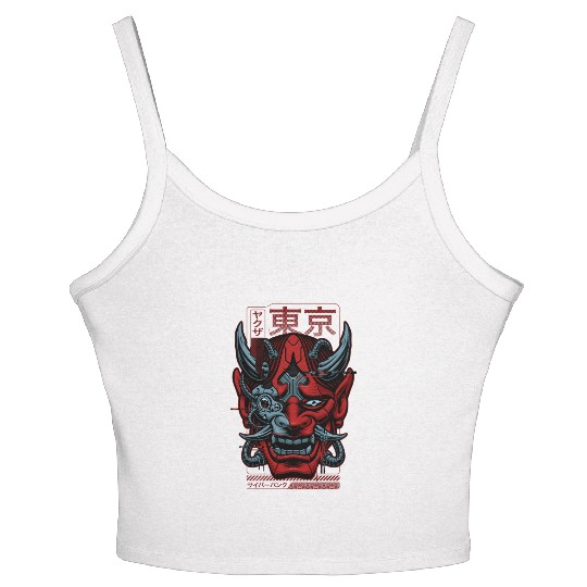 Japanese Cyber Oni Mask & Robot Hannya Mask Demon Women's Spaghetti Strap Tank Top