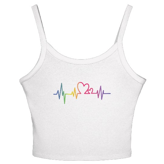 Pride Rainbow heart beat Women's Spaghetti Strap Tank Top