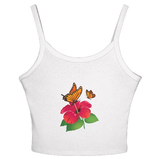 Hibiscus Flower and Monarch Butterfly Nature Women's Spaghetti Strap Tank Top