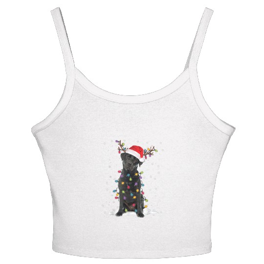 Black Lab Labrador Christmas Tree Light Pajama Dog Women's Spaghetti Strap Tank Top