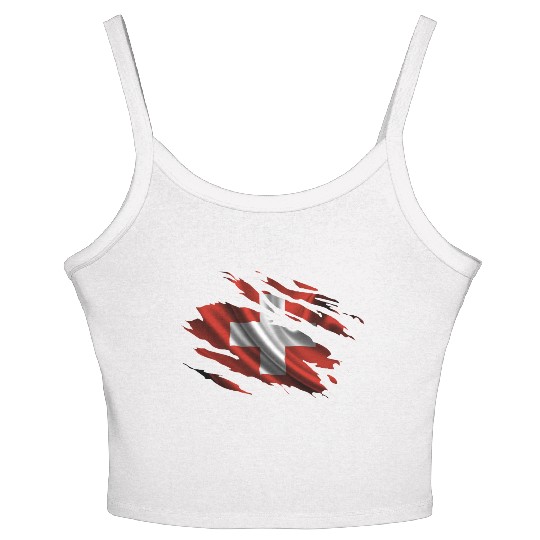 Switzerland Ripped Flag Women's Spaghetti Strap Tank Top