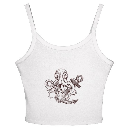 funny octopus with anchor - animal- ocean lovers Women's Spaghetti Strap Tank Top