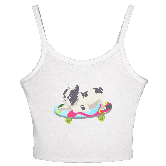 Skateboarding French Bulldog Women's Spaghetti Strap Tank Top