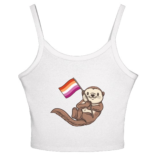 Lesbian Sea Otter With Orange Pink Lesbian Women's Spaghetti Strap Tank Top