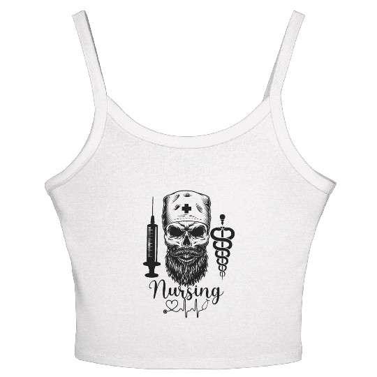 Nurse Sugar Skull Halloween Day Of The Dead Women's Spaghetti Strap Tank Top