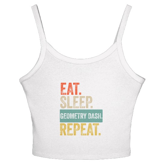 Eat sleep geometry dash repeat retro vintage Women's Spaghetti Strap Tank Top