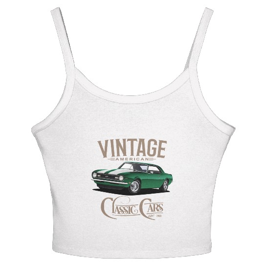 Vintage Green Camaro Classic Car Women's Spaghetti Strap Tank Top