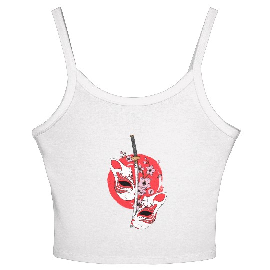 Kitsune mask Japanese sword Katana Japanese Women's Spaghetti Strap Tank Top