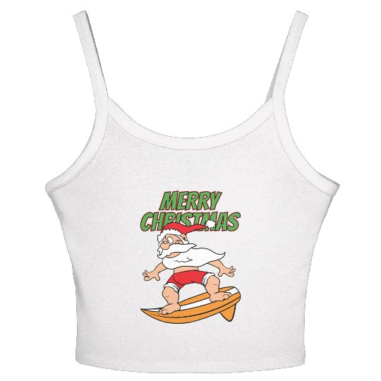 Merry Christmas Santa Claus Surfer Women's Spaghetti Strap Tank Top