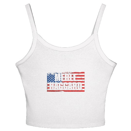 Vintage Graphic Merle Haggard On Flag Women's Spaghetti Strap Tank Top