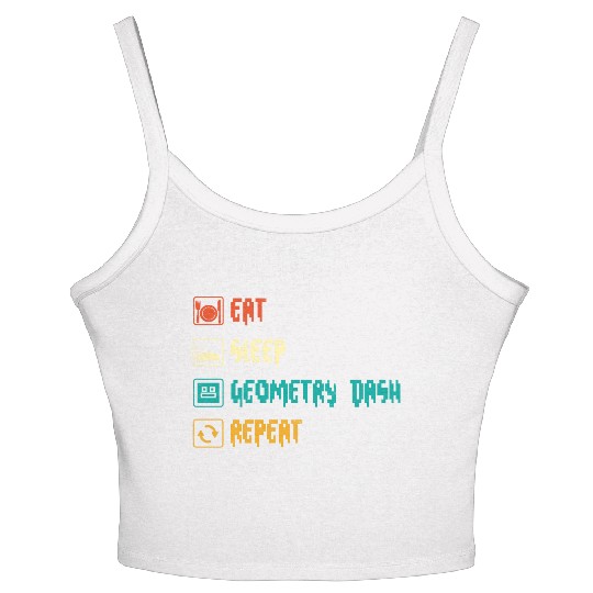 Eat sleep geometry dash repeat retro Jumper Repeat Women's Spaghetti Strap Tank Top