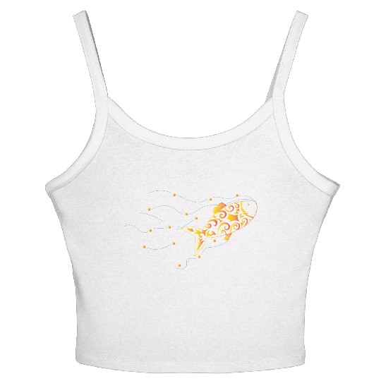 Artsy gold fish waves Women's Spaghetti Strap Tank Top