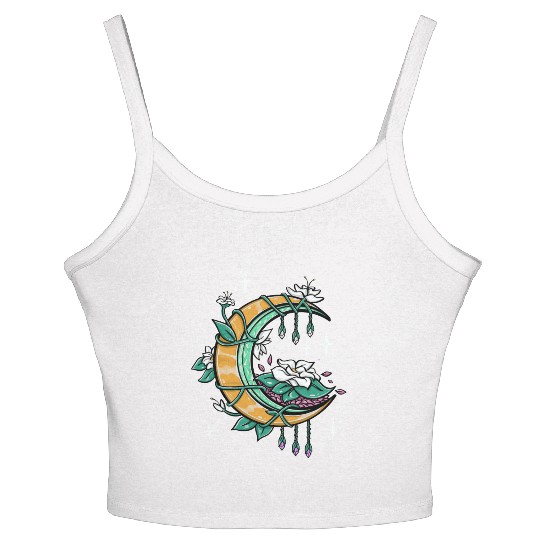 Floral Moon Celestial Lunar Flowers Aesthetic Cres Women's Spaghetti Strap Tank Top