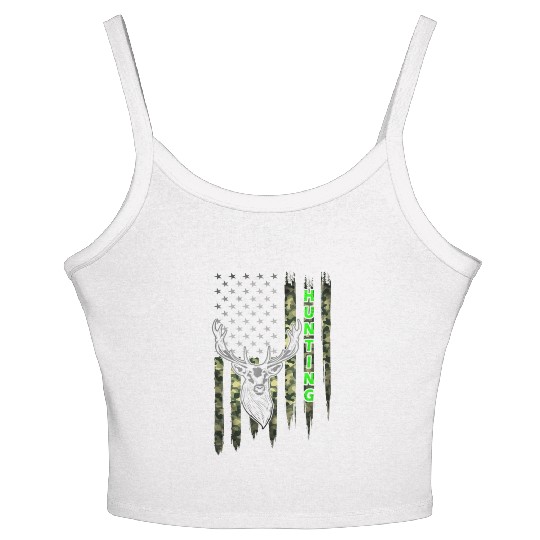 Deer Hunting American Flag Whitetail Buck Antlers Women's Spaghetti Strap Tank Top