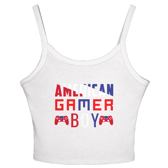 American gamer boy, Flag Video Game Boys Kids Teen Women's Spaghetti Strap Tank Top