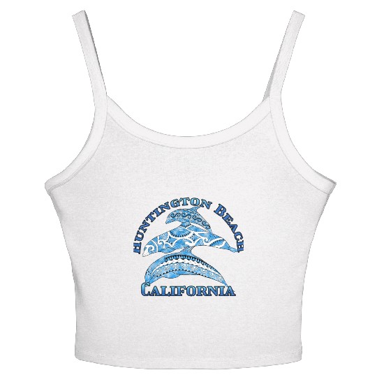 Huntington Beach California Vacation Tribal Dolphi Women's Spaghetti Strap Tank Top