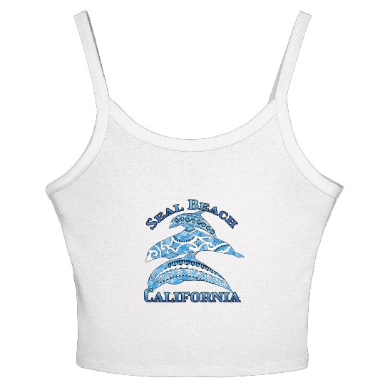Seal Beach California Vacation Tribal Dolphins Women's Spaghetti Strap Tank Top