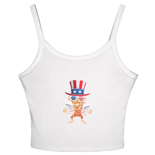 Patriotic Day Monkey US Flag Funny 4th Of July Women's Spaghetti Strap Tank Top