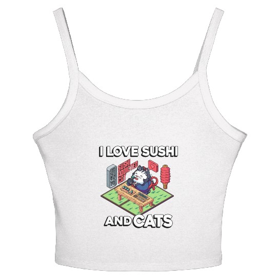 I Love Sushi And Cats, Sushi Lover, Japan, Women's Spaghetti Strap Tank Top