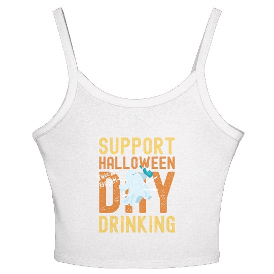 Support Halloween Day Drinking | Drunk Ghost Women's Spaghetti Strap Tank Top
