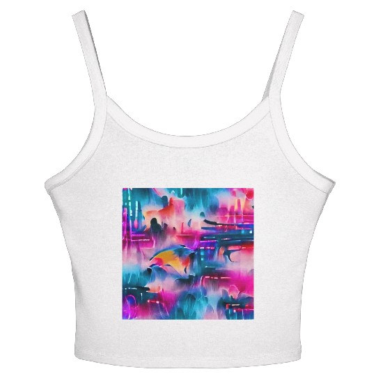 Abstract watercolor pattern in retro neon colors Women's Spaghetti Strap Tank Top