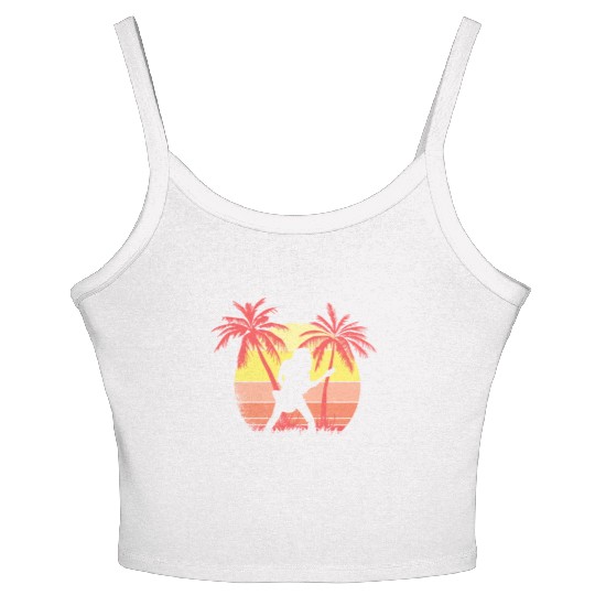 Guitar Rock Girl Summer Sunset 80s Palm Women's Spaghetti Strap Tank Top