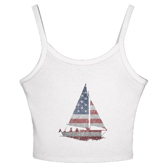 Distressed Stars Stripes Sailboat Sailing Adventur Women's Spaghetti Strap Tank Top