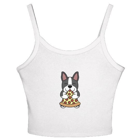 Boston Terrier Pizza Lover Women's Spaghetti Strap Tank Top