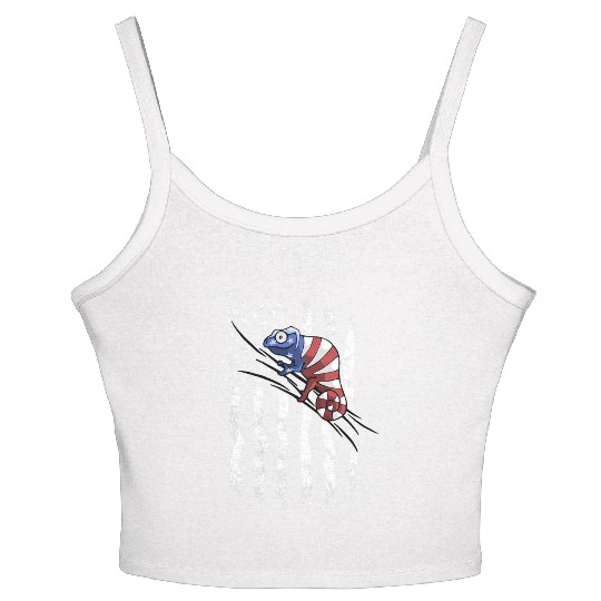 US Flag Patriotic American Chameleon in Stars Women's Spaghetti Strap Tank Top