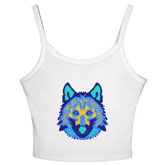 blue wolf face Women's Spaghetti Strap Tank Top
