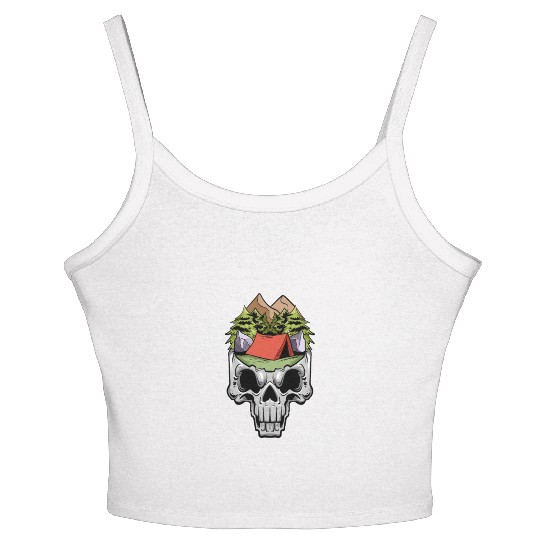 Camper Campsite Skull Skeleton Head Camp Camping Women's Spaghetti Strap Tank Top