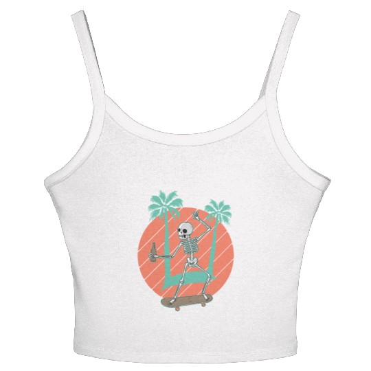 Skateboarding Skeleton Skater Palms and Drink Women's Spaghetti Strap Tank Top