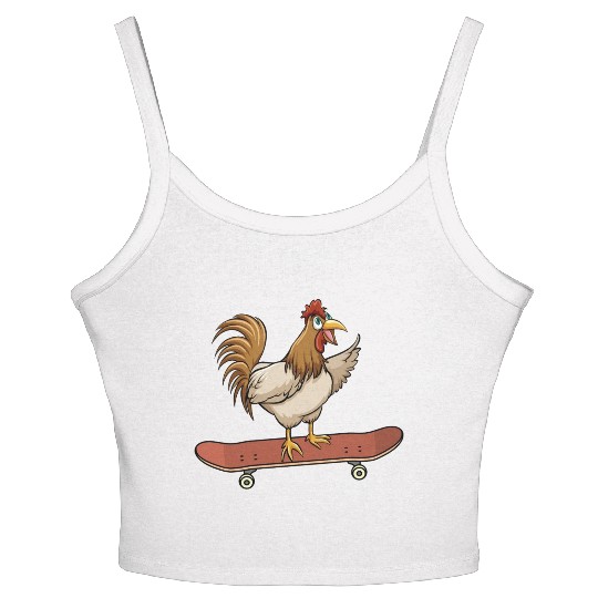 Skateboard Chicken Skateboarding Farm Animal Women's Spaghetti Strap Tank Top