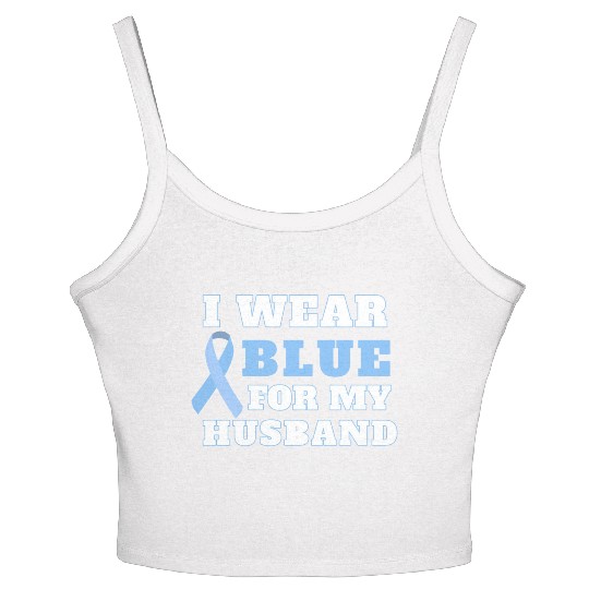 I Wear Blue For My Husband Prostate Cancer Awarene Women's Spaghetti Strap Tank Top