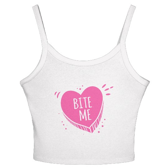 Bite Me Candy Heart Valentines Day Pink Sweet Gift Women's Spaghetti Strap Tank Top