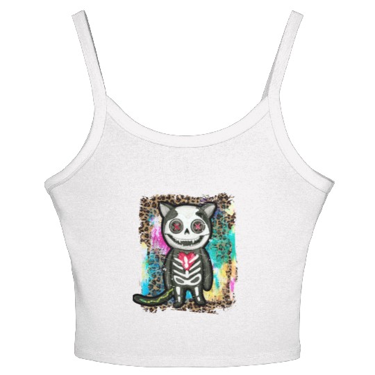 Halloween Zombie Skeleton Cat Tie Dye Women's Spaghetti Strap Tank Top