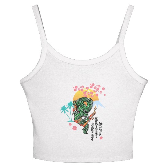 Dragon Sun Cherry Blossom | Japanese Culture Women's Spaghetti Strap Tank Top