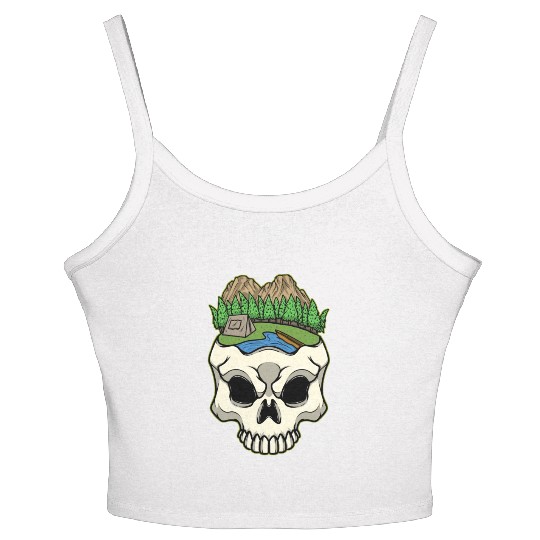 Skeleton Head Camp Campsite Camper Camping Women's Spaghetti Strap Tank Top