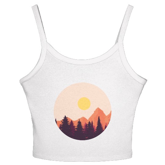 sunset horizon mountains Women's Spaghetti Strap Tank Top