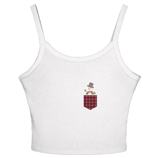 Christmas Cute Snowman In Buffalo Plaid Pocket Women's Spaghetti Strap Tank Top