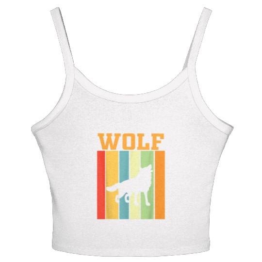 wolf Shadow silhouette in Retro Colors Women's Spaghetti Strap Tank Top