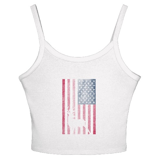 American Deer Hunter Patriotic Vintage design Flag Women's Spaghetti Strap Tank Top