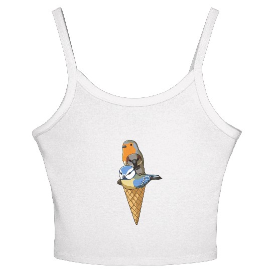 Funny Birds Ice Cream Robin, Blue Tit and House Women's Spaghetti Strap Tank Top
