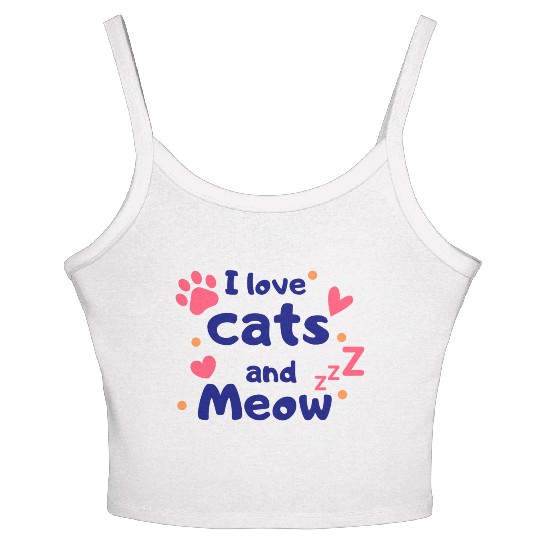I love cats and Meow Funny Women's Spaghetti Strap Tank Top