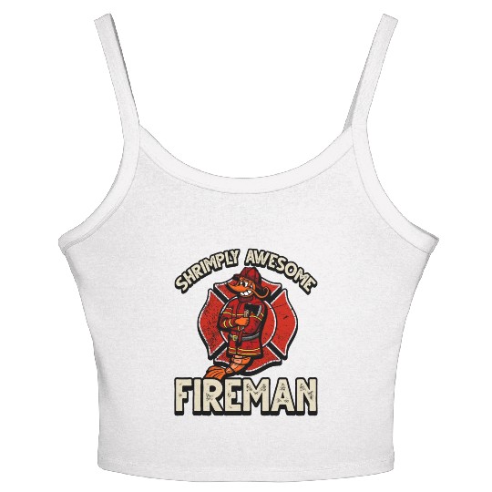 Funny Shrimp/Prawn Pun. Shrimply Awesome Fireman Women's Spaghetti Strap Tank Top